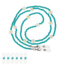 Stylish Eyeglasses Chain for Woman, Flower Beaded Mask Lanyard, Teal Green
