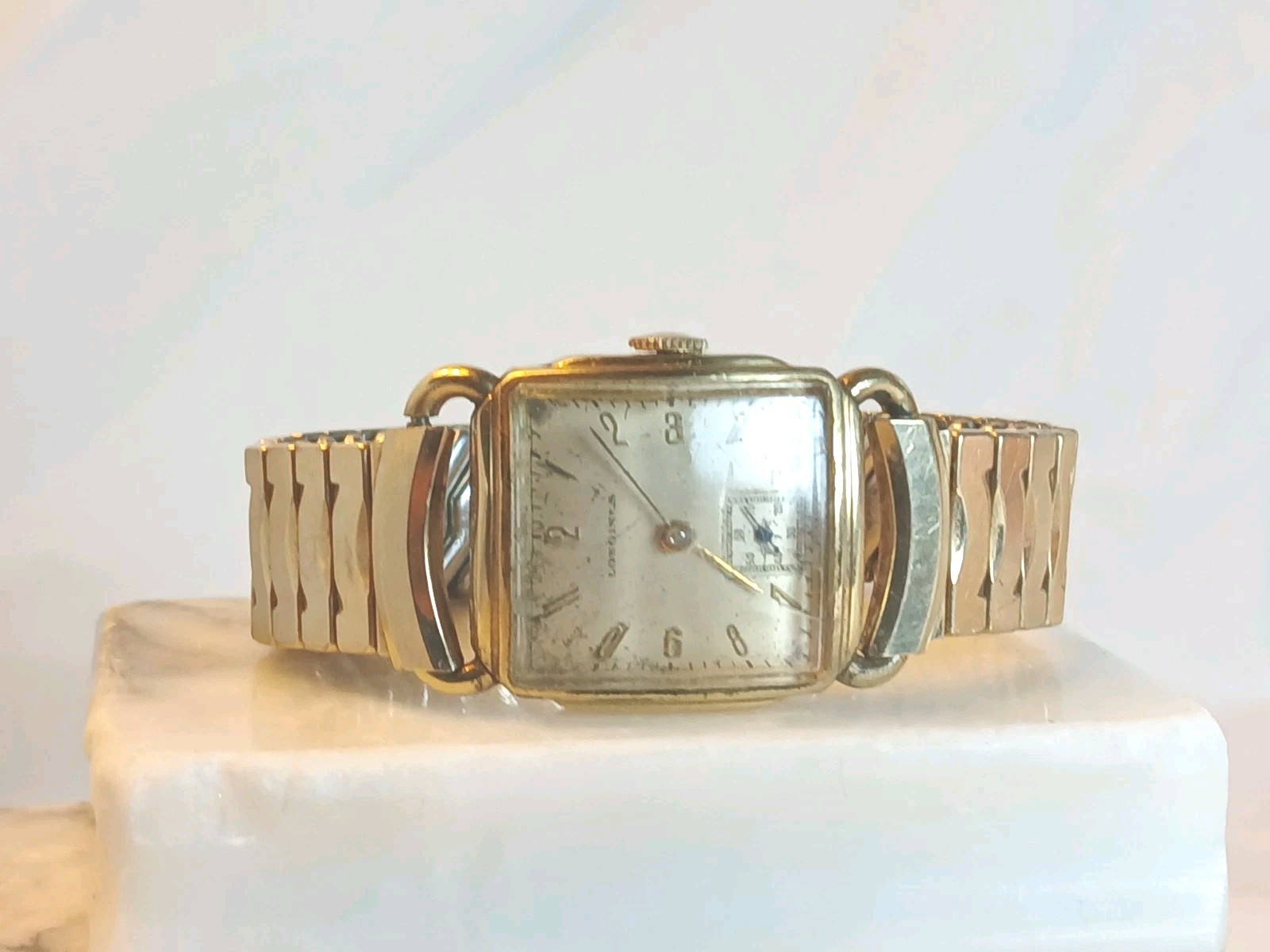 Hand Works! Longines Second Stretch 10k G.F. Square Vintage Band w Watch Men - vintagewatches.pk