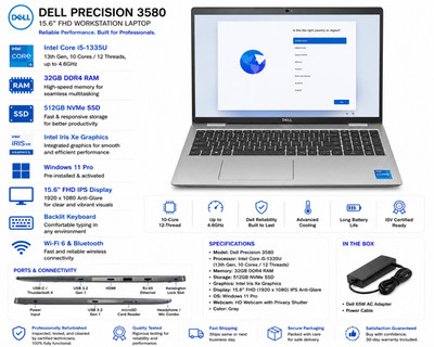 Dell Precision 3580 15.6  FHD Workstation Intel i5-1335U 32GB RAM 512GB Win 11P