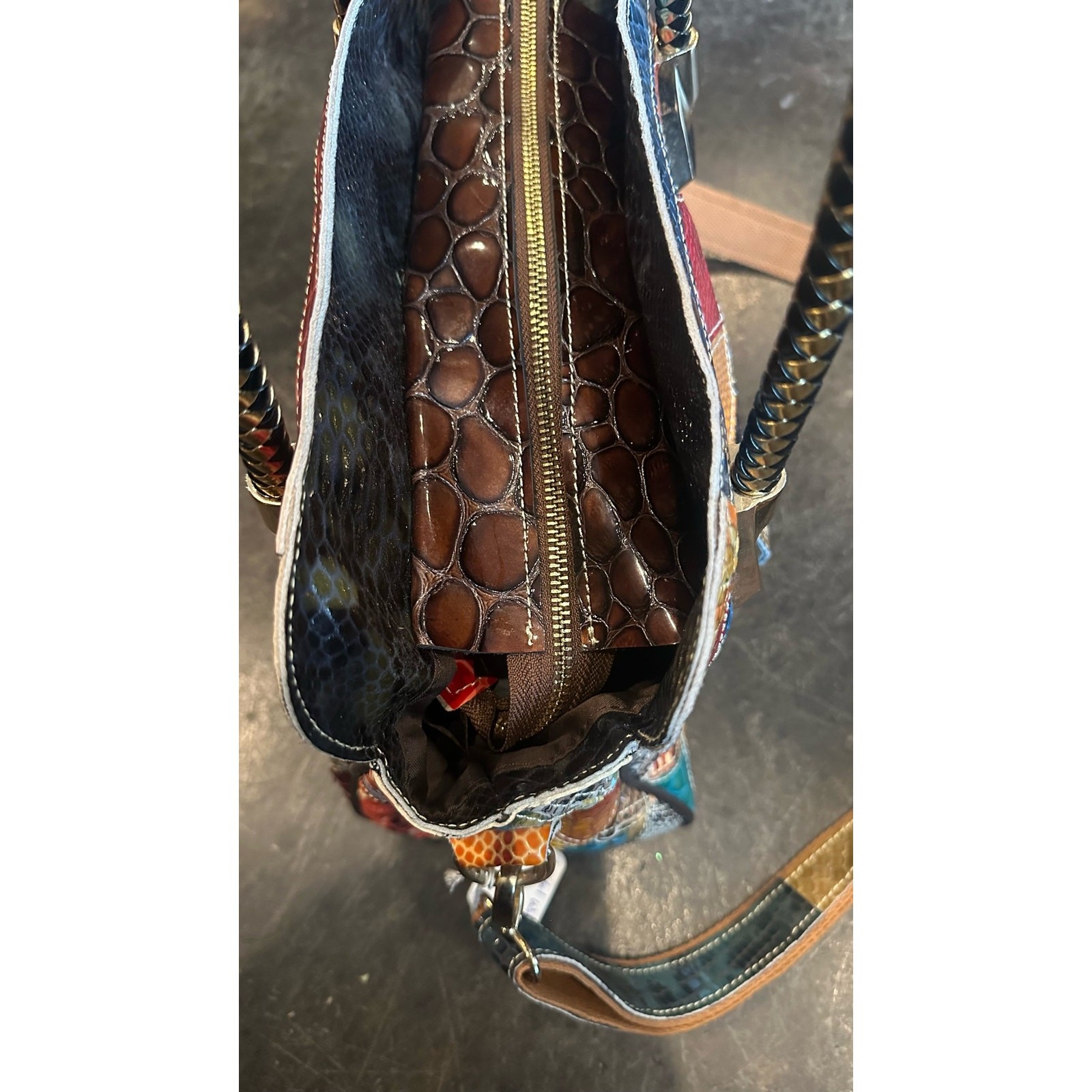 Vintage Leather Snake Blocks Patchwork Handbag Sa… - image 4