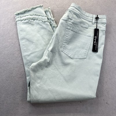 Charlie B Mint Green Jean Womens SIZE 18 Denim Pant Fray Raw Hem Comfort Stretch