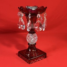 Vintage Ruby Red & Cut Glass Prisms Candlestick / Lamp Base Parts / Flaws