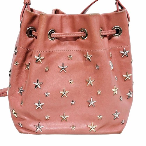 Jimmy Choo Pink Leather Drawstring Bucket Bag Star Studs Used Japan