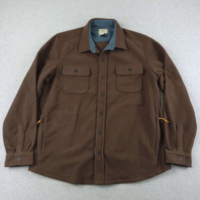 LL Bean Shirt Jacket Mens Large Brown Beans Mariner Fleece Slightly Fitted