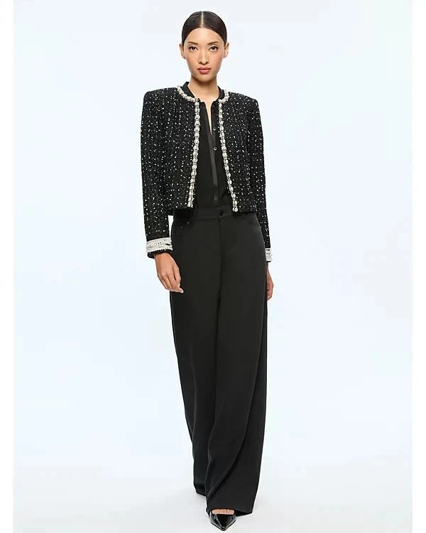 ALICE & OLIVIA (XL) DORIAN EMBELLISHED BOXY BLACK/WHITE LS BLAZER  NWT MSRP$795 - Image 3 of 4