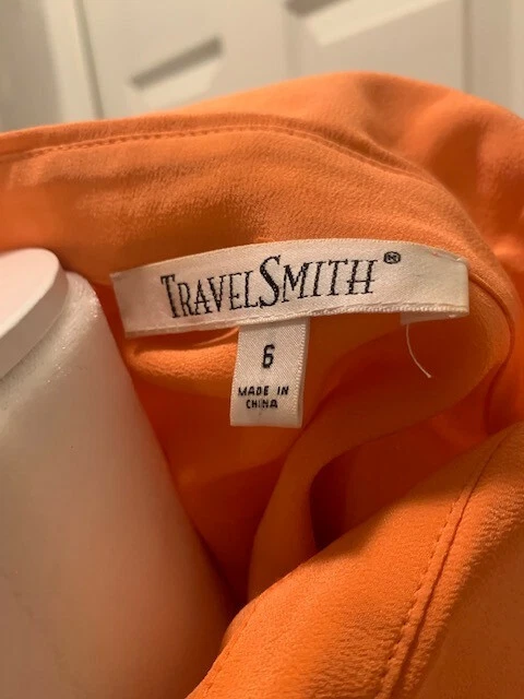 Vestido laranja, manga longa sedoso tamanho 6 com lenço laranja/rosa combinando.  - Imagem 3 de 4