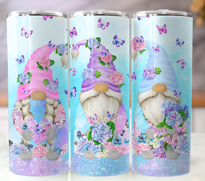 20oz Hydrangea Gnomes Insulated Tumbler - Stainless Steel Mug for Gnome Lovers