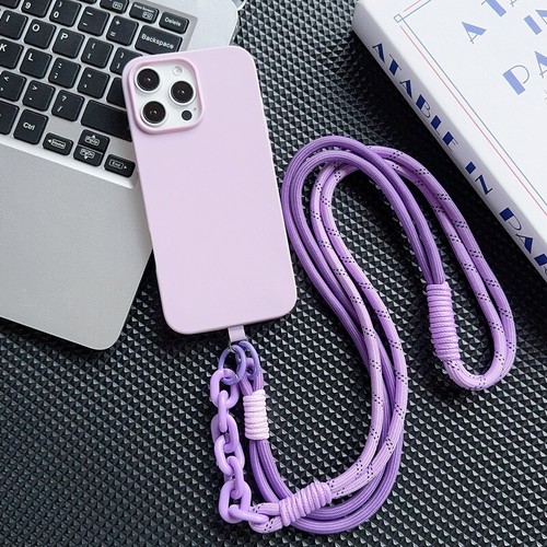 Lanyard Phone Case For iPhone 16 15 Pro Max 14 13 12 11 Matte TPU Plain Cover - Picture 7 of 18