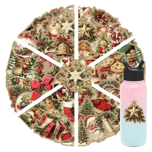 50x Vintage Style Christmas Stickers Retro Style Christmas Stickers Labels Seals - Picture 3 of 12