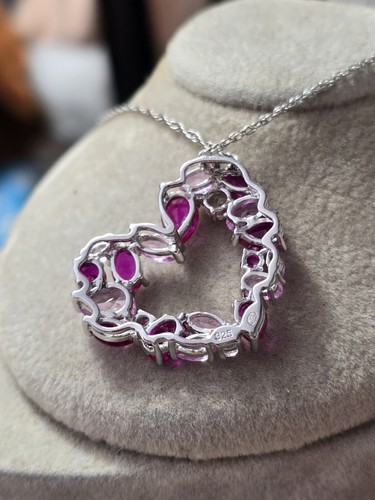 Ross Simons Heart Sterling silver Pink Sapphire lab created Pendant Necklace - Picture 5 of 8