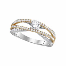 14k White Gold Round Diamond 2-tone Bridal Wedding Engagement Ring 3/4 Ctw