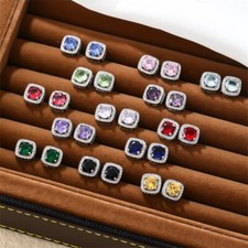 Men Women Sterling Silver Plated Cubic Zirconia Square Stud Earrings E36