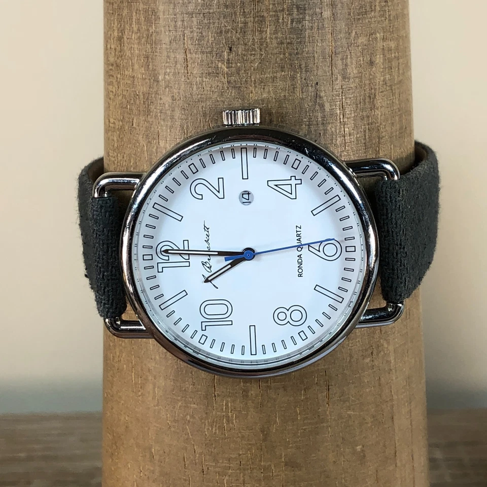 J. Brackett Men White Dial Date Leather Ronda 42mm Quartz Analog Watch 8 1/4" - Image 2 of 4