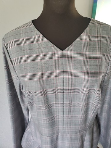 $1.2K ESCADA Glen v neck long sleeve assymetric ruffle plaid dress 40 10 L - Picture 7 of 15