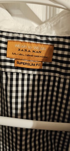 Zara Shirt Man Lg Black And White Check Button Down Long Sleeve Super Slim Fit - Picture 2 of 3