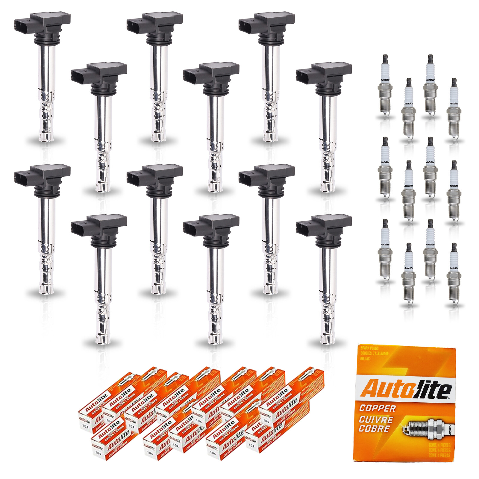 12X Ignition Coil & 12X Autolite Spark Plug for 03-12 Bentley Continental 6.0L