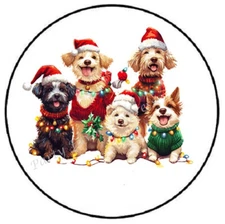 CHRISTMAS DOGS WITH CHRISTMAS LIGHTS ENVELOPE SEALS LABELS STICKERS PARTY FAVORS