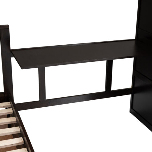Twin-Twin over Full L-Shaped Bunk Bed Frame W/ 3 Drawers/ Desk/Wardrobe Espresso - Picture 15 of 23