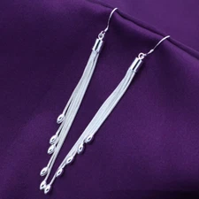 Women's 925 Sterling Silver Long Tassel Drop Dangle Hook Fashion Earrings