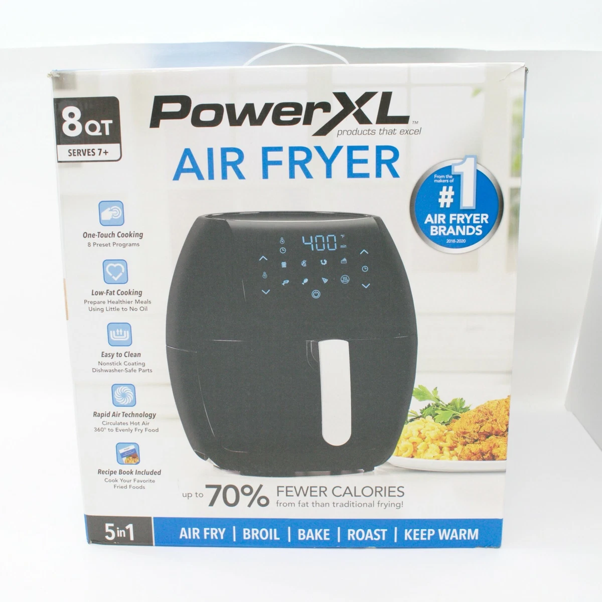 PowerXL Large 8-Quart Nonstick Air Fryer w One-Touch Digital Display BLK  752356833282