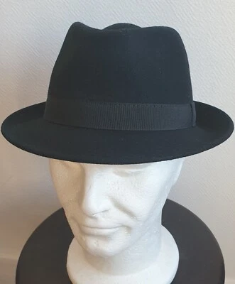 Chapeau Laine Noir Modèle Borsalino/Panama. Petit Bord Made ITALY .Taille 54 - Photo 1/4