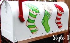 Mailbox Magnet (Partial Cover) Christmas Stocking Lime and Red Stripes Set of 3