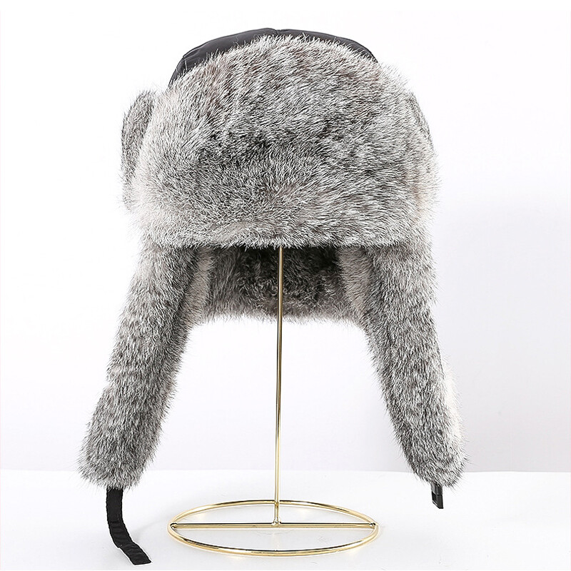 Unisex Winter Natural Rabbit Fur Hats Russian Earflaps Trapper Cap Warm ...