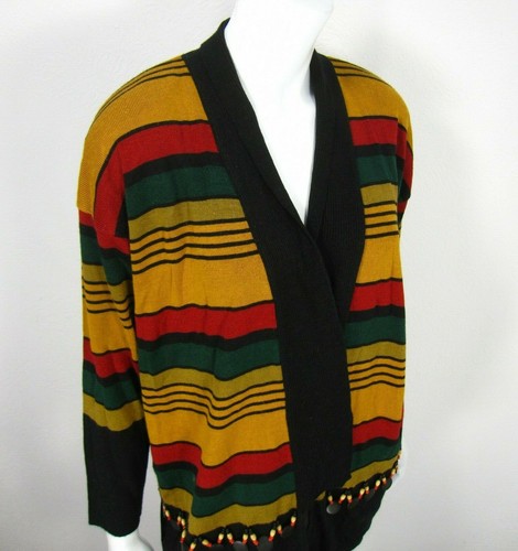 Andrea Jovine Long Sleeve Cardigan Sweater Size XS Brown Yellow Red Drop Down - Picture 4 of 12