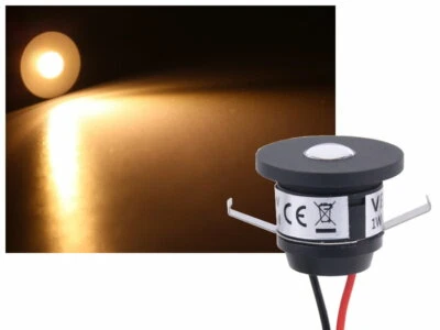 Alu Mini LED Spot schwarz IP65 12V 1W warmweiss dimmbar Einbauleuchte Strahler - Bild 1 von 4