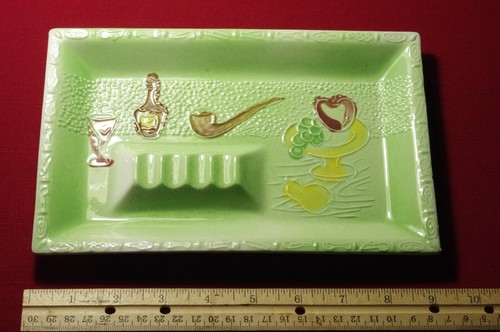 Vintage Late Fifties Large Ceramic Ashtray with Painted Cocktail Party Images - Picture 2 of 5