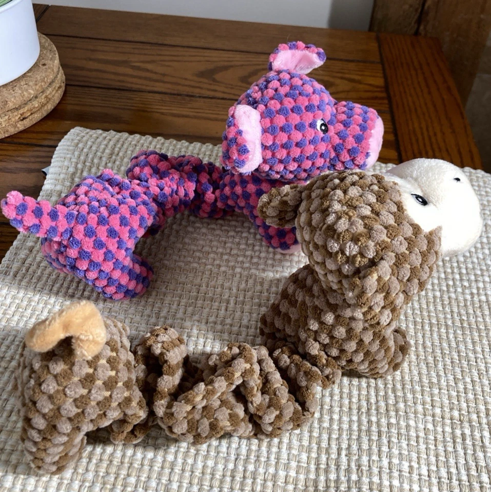 Bungee Dog Toys Plush Monkey Pig 11-16" Bumpy Pink Purple 2pc Lot Stretchy Pulls - Image 2 of 4