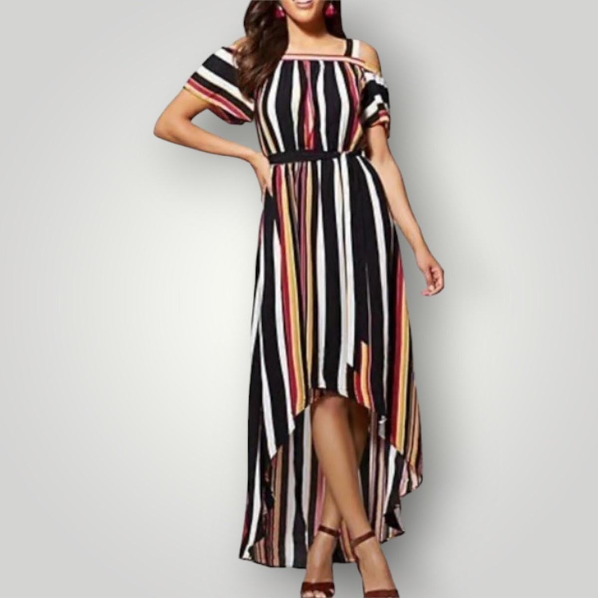 New York Company Women's M Multicolor Striped Cold Shoulder Hi