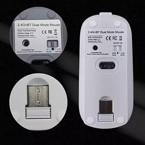 Dual Mode Wireless Bluetooth Mouse Rechargeable LED Silent Slim Laptop Mouse Sil - Picture 3 of 13