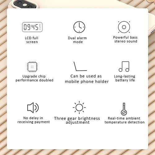 Multifunction Alarm Clock Wireless Bluetooth Music Player Electronic Digital - Picture 3 of 12