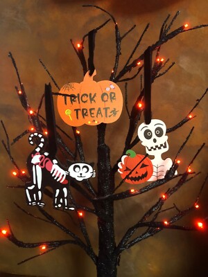 3er Set Halloween Baum- oder Wanddeko Kürbis Katze Skelett Band