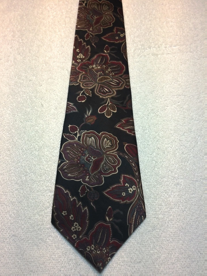 OSCAR DE LA RENTA MENS TIE 3.75 X 59 BLACK WITH COLORFUL FLORAL RED GOLD - Image 3 of 4