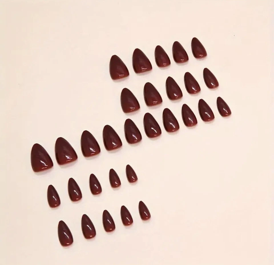 24pcs Wine Red False Nails, Medium Almond Full Cover Acrylic Press On Nails - Image 3 of 4