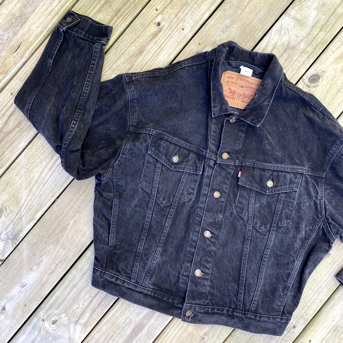 Vintage LEVIS Large Black Denim Jean Jacket Trucker Cotton Canada
