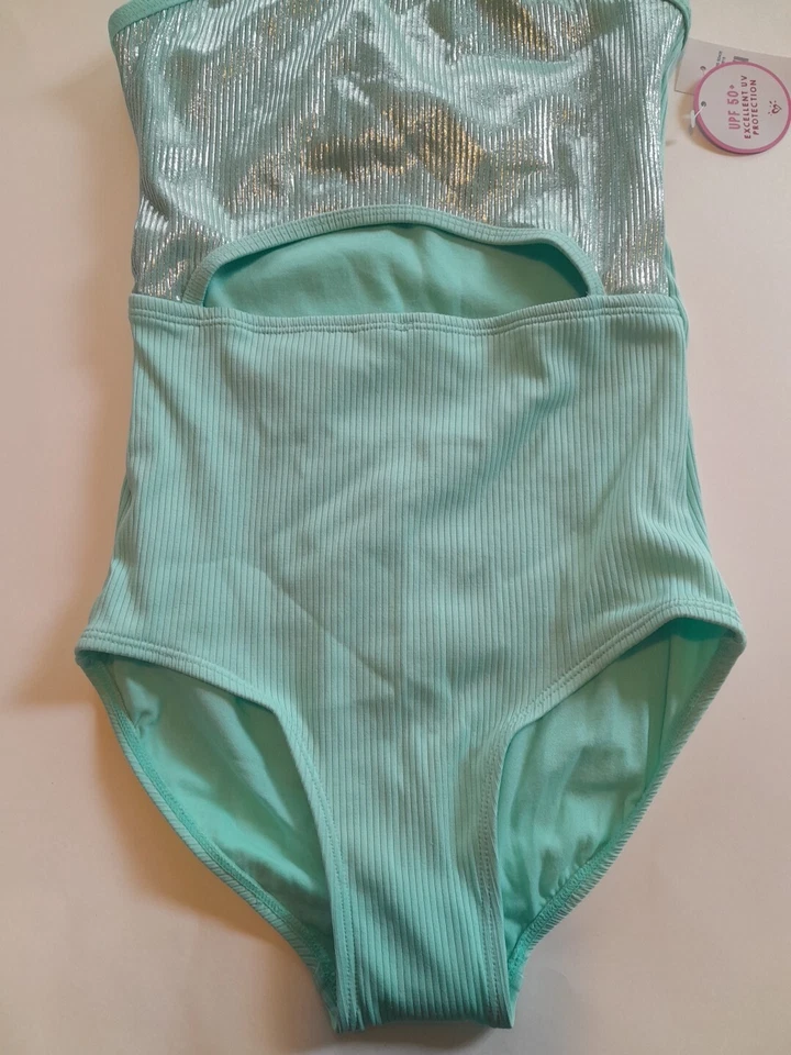 Traje de baño de una pieza Justice para niñas talla 10 como nuevo metálico nuevo con etiquetas UPF 50 Foto 3 de 4