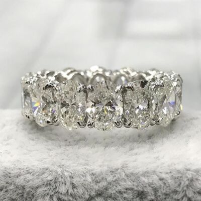 6Ct Oval Cut Simulated Diamond Band 14K White Gold Plated Full Ice Eternity