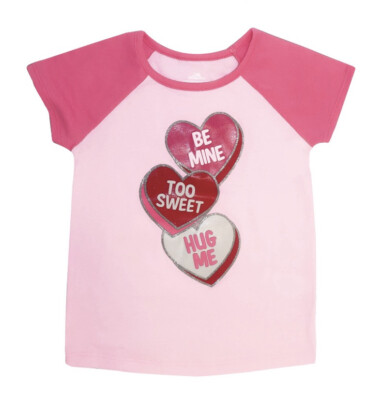 Infant & Toddler Girls Pink & Red Candy Hearts Be Mine Valentines Tee Shirt 18M