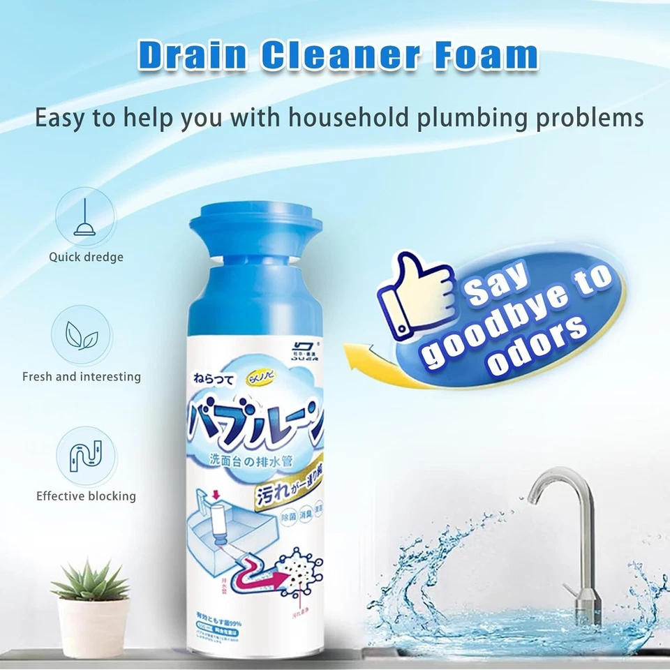 HERIOS Drain Foam Cleaner, Powerful Kitchen Drain, Sinks, Tubs (2PCS) - Image 2 of 4