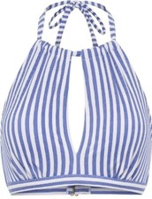 Time and Tru Blue White Stripes Keyhole Halter Bikini Swim Top NEw Many sizes