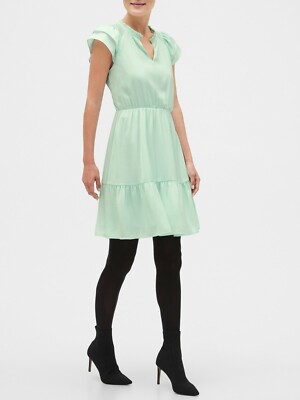 Banana Republic Flutter-Sleeve Fit and Flare Women's Mint Dress Size L      B5B