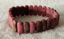 Rhodonite Stone Stretch Bracelet, multiple shades of pink, 6.5", 28 oval beads
