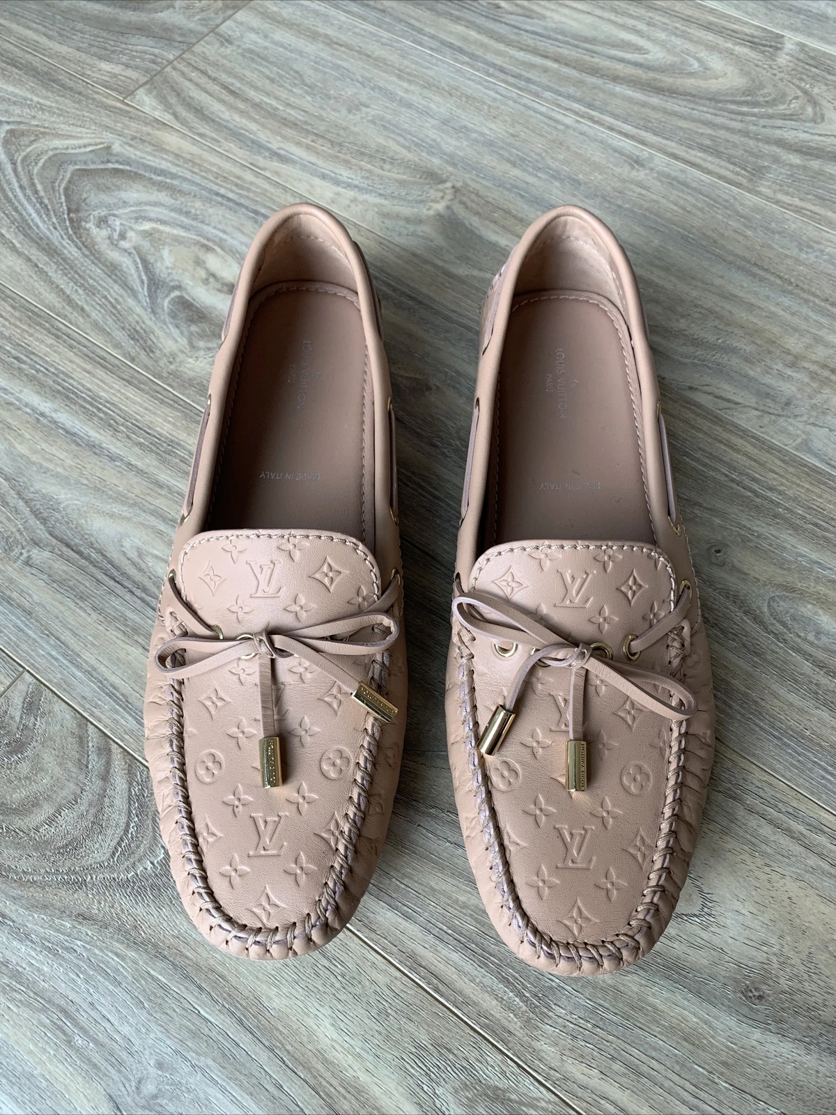 W/ BOX Louis Vuitton Empreinte Gloria Flat Loafer Nude Light Pink Womens 38.5
