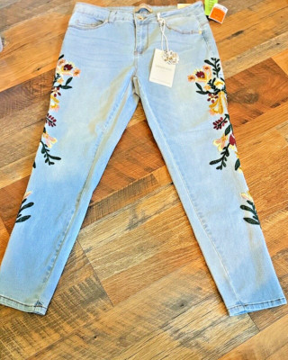 High-Rise Stretch Skinny Jeans Floral Embroidered  Size 8P NWT