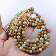 780 mm Certified Green brown Natural Grade A jadeite 7.8 mm Bead Necklace 33788a