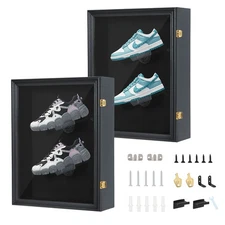 Lockable Sneaker Display Case, Shoes Frame with UV Protection, Wall-Mounted (2P)