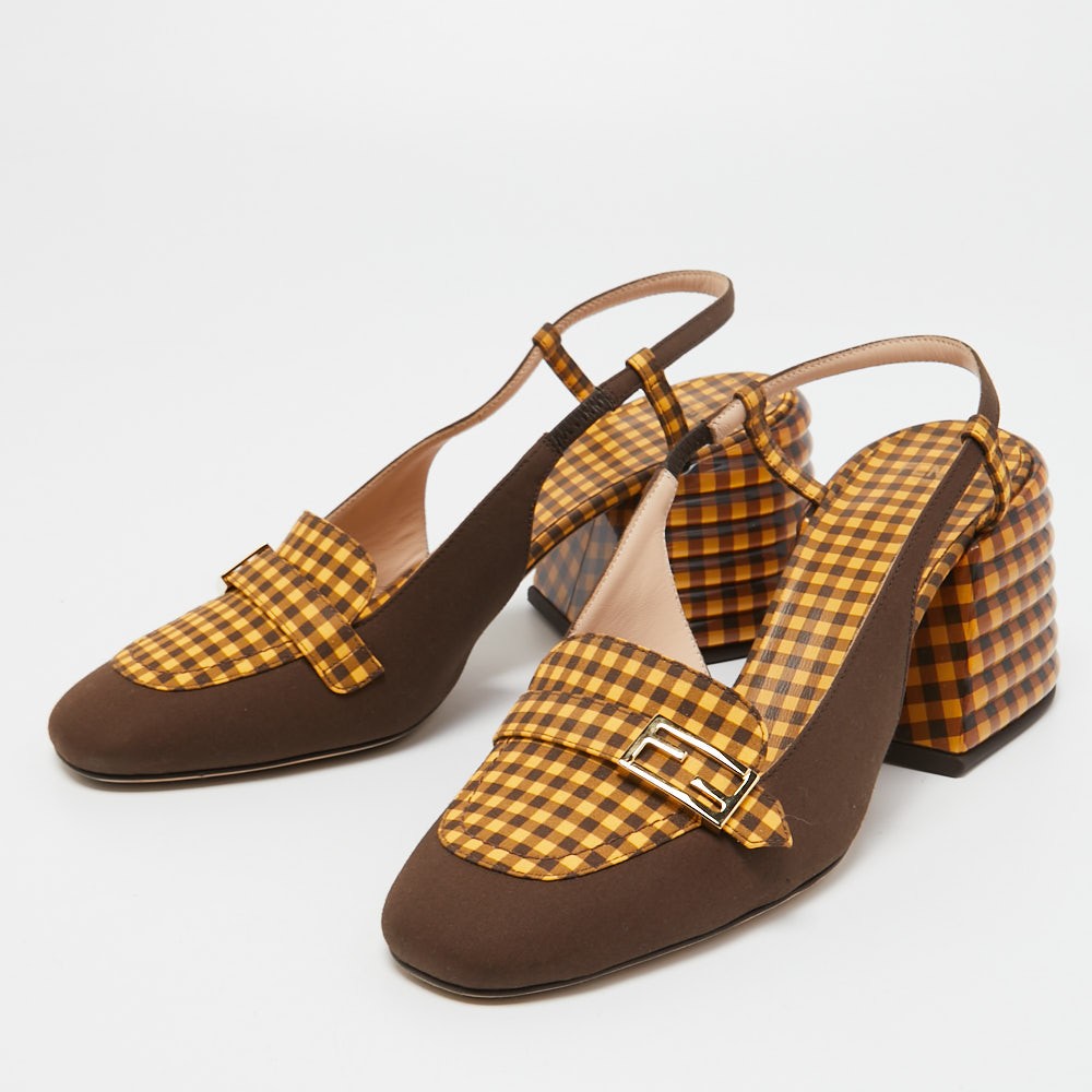 Fendi Two Tone Checkered Fabric Promenade Slingback Loafer